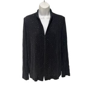Alex Evenings Jacket Women M Black Lace mesh shimmer embellished zip formal